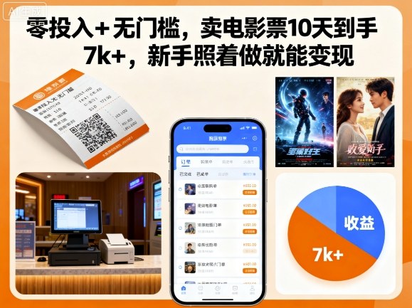 零投入+无门槛，卖电影票10天到手7k+，新手照着做就能变现【揭秘】-资源整合网