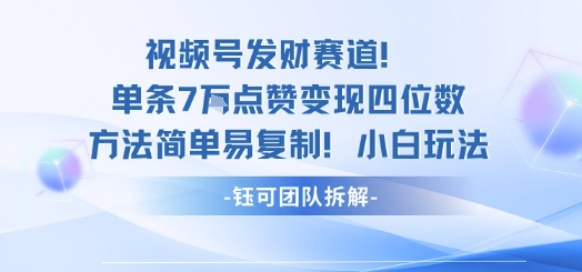 视频号发财赛道单条7W点赞变现四位数方法简单易复制小白玩法-资源整合网