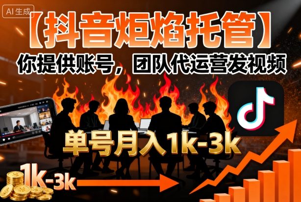 【抖音炬焰托管】你提供账号，团队代运营发视频，单号月入1k+【揭秘】-资源整合网