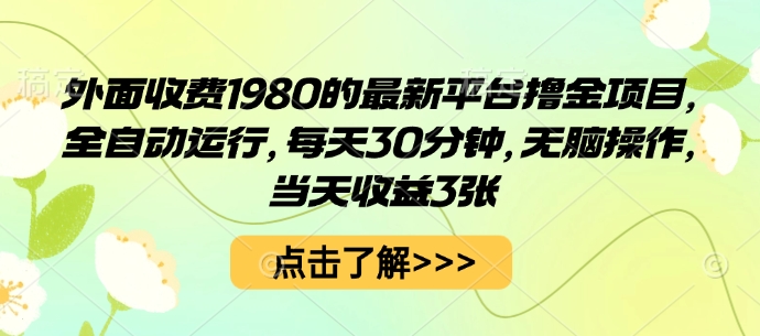 外面收费1980的最新平台撸金项目，全自动运行，每天30分钟，无脑操作，当天收益3张【揭秘】-资源整合网
