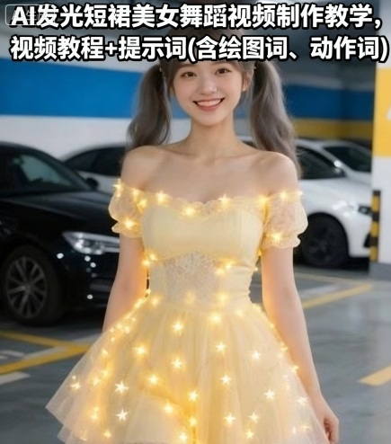 AI发光短裙美女舞蹈视频制作教学，视频教程+提示词(含绘图词、动作词)-资源整合网