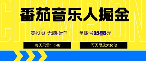 番茄音乐人掘金，单账号最高可撸1k+，可无限矩阵去做，零投入-资源整合网