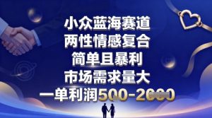小众蓝海赛道，两性情感复合，简单且暴利，市场需求量大，一单利润5张，未来几年可持续深耕的项目-资源整合网