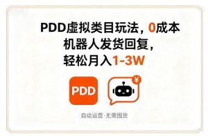 PDD虚拟类目玩法，0成本，机器人发货回复，轻松月入1-3W-资源整合网