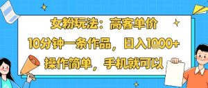 女粉玩法：高客单价，10分钟一条作品，日入1k+操作简单，手机就可以-资源整合网